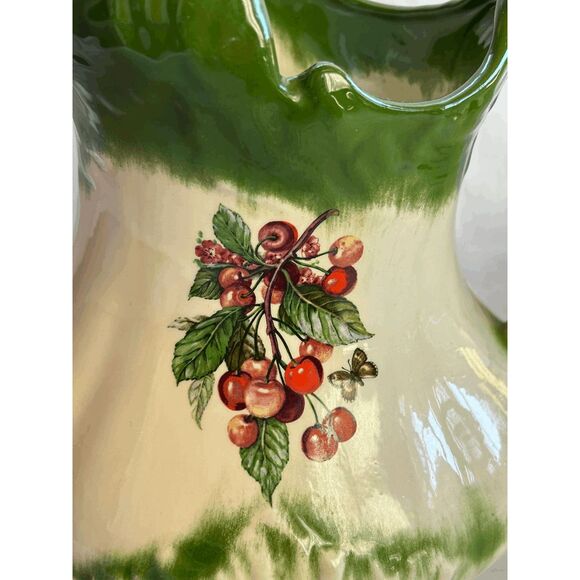 Vintage Iron Stone Wash Bowl/Basin and Vase/Pitcher Set White/Green - Picture 10 of 11